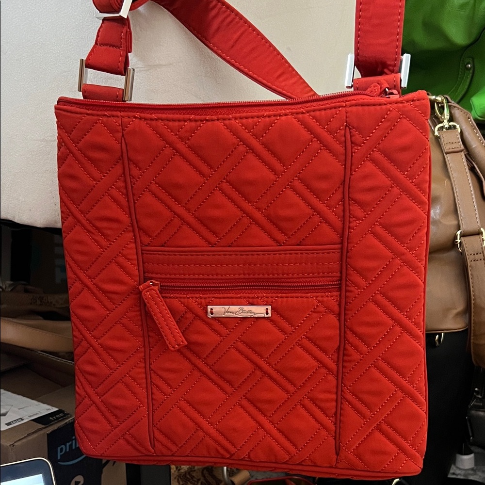 Vera Bradley Vibrant Red Quilted Crossbody Bag NWOT + Bonus Wallet